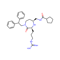 N=C(N)NCCC[C@@H]1N[C@H](CNC(=O)C2CCCC2)CCN(CC(c2ccccc2)c2ccccc2)C1=O ZINC000118687673