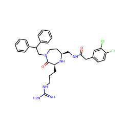 N=C(N)NCCC[C@@H]1N[C@H](CNC(=O)Cc2ccc(Cl)c(Cl)c2)CCN(CC(c2ccccc2)c2ccccc2)C1=O ZINC000118689445