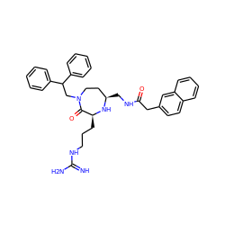 N=C(N)NCCC[C@@H]1N[C@H](CNC(=O)Cc2ccc3ccccc3c2)CCN(CC(c2ccccc2)c2ccccc2)C1=O ZINC000118677179