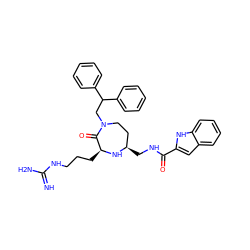 N=C(N)NCCC[C@@H]1N[C@H](CNC(=O)c2cc3ccccc3[nH]2)CCN(CC(c2ccccc2)c2ccccc2)C1=O ZINC000118685242