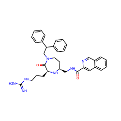 N=C(N)NCCC[C@@H]1N[C@H](CNC(=O)c2cc3ccccc3cn2)CCN(CC(c2ccccc2)c2ccccc2)C1=O ZINC000118687140