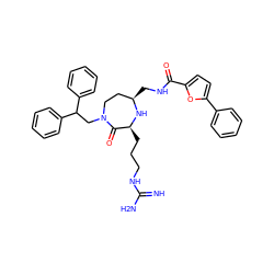 N=C(N)NCCC[C@@H]1N[C@H](CNC(=O)c2ccc(-c3ccccc3)o2)CCN(CC(c2ccccc2)c2ccccc2)C1=O ZINC000118692160