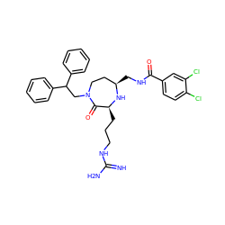 N=C(N)NCCC[C@@H]1N[C@H](CNC(=O)c2ccc(Cl)c(Cl)c2)CCN(CC(c2ccccc2)c2ccccc2)C1=O ZINC000118691245