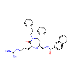 N=C(N)NCCC[C@@H]1N[C@H](CNC(=O)c2ccc3ccccc3c2)CCN(CC(c2ccccc2)c2ccccc2)C1=O ZINC000043207458