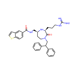 N=C(N)NCCC[C@@H]1N[C@H](CNC(=O)c2ccc3sccc3c2)CCN(CC(c2ccccc2)c2ccccc2)C1=O ZINC000118682136