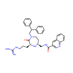 N=C(N)NCCC[C@@H]1N[C@H](CNC(=O)c2cnc3ccccc3c2)CCN(CC(c2ccccc2)c2ccccc2)C1=O ZINC000118676155