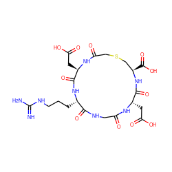 N=C(N)NCCC[C@@H]1NC(=O)[C@@H](CC(=O)O)NC(=O)CSC[C@@H](C(=O)O)NC(=O)[C@H](CC(=O)O)NC(=O)CNC1=O ZINC000026161168