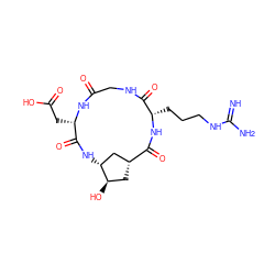 N=C(N)NCCC[C@@H]1NC(=O)[C@@H]2C[C@@H](O)[C@@H](C2)NC(=O)[C@H](CC(=O)O)NC(=O)CNC1=O ZINC000013676518