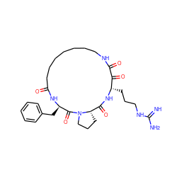 N=C(N)NCCC[C@@H]1NC(=O)[C@@H]2CCCN2C(=O)[C@@H](Cc2ccccc2)NC(=O)CCCCCCCNC(=O)C1=O ZINC000027876050