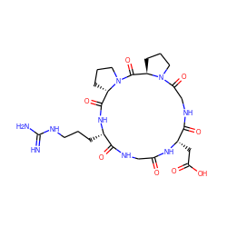 N=C(N)NCCC[C@@H]1NC(=O)[C@@H]2CCCN2C(=O)[C@H]2CCCN2C(=O)CNC(=O)[C@H](CC(=O)O)NC(=O)CNC1=O ZINC000028218060