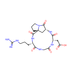 N=C(N)NCCC[C@@H]1NC(=O)[C@]23CCCN2C(=O)[C@@H](C3)NC(=O)[C@H](CC(=O)O)NC(=O)CNC1=O ZINC000029124064