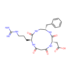 N=C(N)NCCC[C@@H]1NC(=O)CC(=O)N[C@@H](CC(=O)O)C(=O)N[C@@H](Cc2ccccc2)CNC1=O ZINC000045257475