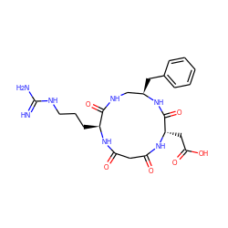 N=C(N)NCCC[C@@H]1NC(=O)CC(=O)N[C@@H](CC(=O)O)C(=O)N[C@H](Cc2ccccc2)CNC1=O ZINC000045287717