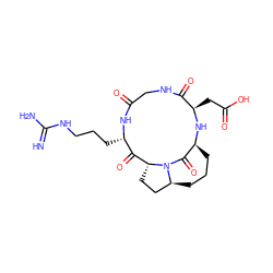 N=C(N)NCCC[C@@H]1NC(=O)CNC(=O)[C@@H](CC(=O)O)N[C@H]2CCC[C@H]3CC[C@H](C1=O)N3C2=O ZINC000028887813