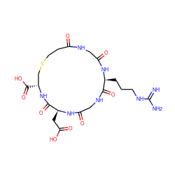 N=C(N)NCCC[C@@H]1NC(=O)CNC(=O)CCSC[C@@H](C(=O)O)NC(=O)[C@H](CC(=O)O)NC(=O)CNC1=O ZINC000026171748