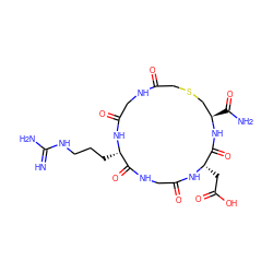 N=C(N)NCCC[C@@H]1NC(=O)CNC(=O)CSC[C@@H](C(N)=O)NC(=O)[C@H](CC(=O)O)NC(=O)CNC1=O ZINC000026167536