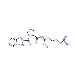 N=C(N)NCCC[C@H](C=O)NC(=O)[C@@H]1CCCN1C(=O)c1cc2ccccc2[nH]1 ZINC000026939199