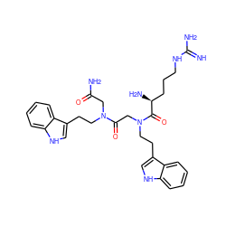 N=C(N)NCCC[C@H](N)C(=O)N(CCc1c[nH]c2ccccc12)CC(=O)N(CCc1c[nH]c2ccccc12)CC(N)=O ZINC000028824973