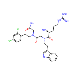 N=C(N)NCCC[C@H](N)C(=O)N(CCc1c[nH]c2ccccc12)CC(=O)N(CCc1ccc(Cl)cc1Cl)CC(N)=O ZINC000028824974