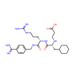 N=C(N)NCCC[C@H](NC(=O)[C@@H](CC1CCCCC1)NCCC(=O)O)C(=O)NCc1ccc(C(=N)N)cc1 ZINC000103258380