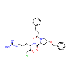 N=C(N)NCCC[C@H](NC(=O)[C@@H]1C[C@@H](OCc2ccccc2)CN1C(=O)CCc1ccccc1)C(=O)CCl ZINC000026290079