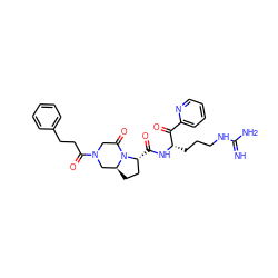 N=C(N)NCCC[C@H](NC(=O)[C@@H]1CC[C@H]2CN(C(=O)CCc3ccccc3)CC(=O)N21)C(=O)c1ccccn1 ZINC000027986795