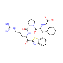 N=C(N)NCCC[C@H](NC(=O)[C@@H]1CCCN1C(=O)[C@@H](CC1CCCCC1)NCC(=O)O)C(=O)c1nc2ccccc2s1 ZINC000003979586