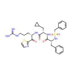 N=C(N)NCCC[C@H](NC(=O)[C@H](CC1CC1)NC(=O)[C@@H](Cc1ccccc1)NS(=O)(=O)Cc1ccccc1)C(=O)c1nccs1 ZINC000027317662