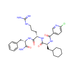 N=C(N)NCCC[C@H](NC(=O)[C@H](CC1CCCCC1)NC(=O)c1ccc(Cl)nc1)C(=O)N[C@@H](Cc1ccccc1)C(N)=O ZINC000029221835