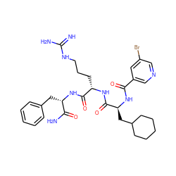 N=C(N)NCCC[C@H](NC(=O)[C@H](CC1CCCCC1)NC(=O)c1cncc(Br)c1)C(=O)N[C@@H](Cc1ccccc1)C(N)=O ZINC000003931574