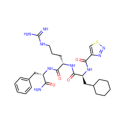 N=C(N)NCCC[C@H](NC(=O)[C@H](CC1CCCCC1)NC(=O)c1csnn1)C(=O)N[C@@H](Cc1ccccc1)C(N)=O ZINC000029219342