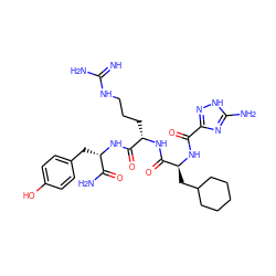 N=C(N)NCCC[C@H](NC(=O)[C@H](CC1CCCCC1)NC(=O)c1n[nH]c(N)n1)C(=O)N[C@@H](Cc1ccc(O)cc1)C(N)=O ZINC000029221272