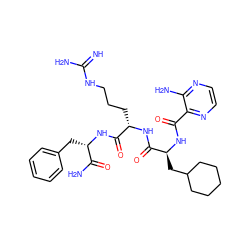 N=C(N)NCCC[C@H](NC(=O)[C@H](CC1CCCCC1)NC(=O)c1nccnc1N)C(=O)N[C@@H](Cc1ccccc1)C(N)=O ZINC000029219647