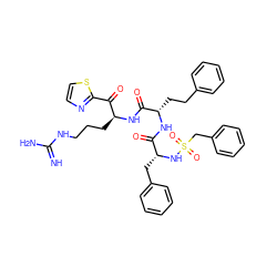 N=C(N)NCCC[C@H](NC(=O)[C@H](CCc1ccccc1)NC(=O)[C@@H](Cc1ccccc1)NS(=O)(=O)Cc1ccccc1)C(=O)c1nccs1 ZINC000027321503