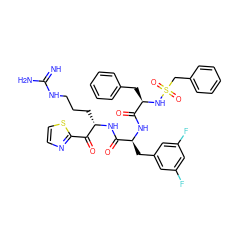 N=C(N)NCCC[C@H](NC(=O)[C@H](Cc1cc(F)cc(F)c1)NC(=O)[C@@H](Cc1ccccc1)NS(=O)(=O)Cc1ccccc1)C(=O)c1nccs1 ZINC000027326467