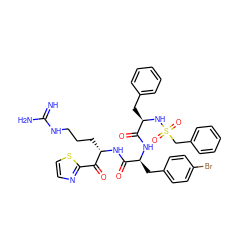 N=C(N)NCCC[C@H](NC(=O)[C@H](Cc1ccc(Br)cc1)NC(=O)[C@@H](Cc1ccccc1)NS(=O)(=O)Cc1ccccc1)C(=O)c1nccs1 ZINC000095611428