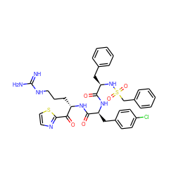 N=C(N)NCCC[C@H](NC(=O)[C@H](Cc1ccc(Cl)cc1)NC(=O)[C@@H](Cc1ccccc1)NS(=O)(=O)Cc1ccccc1)C(=O)c1nccs1 ZINC000027330149