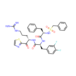 N=C(N)NCCC[C@H](NC(=O)[C@H](Cc1ccc(F)c(F)c1)NC(=O)[C@@H](Cc1ccccc1)NS(=O)(=O)Cc1ccccc1)C(=O)c1nccs1 ZINC000026404096