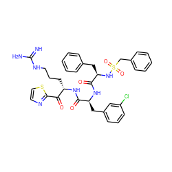 N=C(N)NCCC[C@H](NC(=O)[C@H](Cc1cccc(Cl)c1)NC(=O)[C@@H](Cc1ccccc1)NS(=O)(=O)Cc1ccccc1)C(=O)c1nccs1 ZINC000026400739