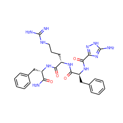 N=C(N)NCCC[C@H](NC(=O)[C@H](Cc1ccccc1)NC(=O)c1n[nH]c(N)n1)C(=O)N[C@@H](Cc1ccccc1)C(N)=O ZINC000029221097