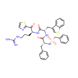 N=C(N)NCCC[C@H](NC(=O)[C@H](Cc1csc2ccccc12)NC(=O)[C@@H](Cc1ccccc1)NS(=O)(=O)Cc1ccccc1)C(=O)c1nccs1 ZINC000085562723