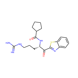 N=C(N)NCCC[C@H](NC(=O)C1CCCC1)C(=O)c1nc2ccccc2s1 ZINC000012503351