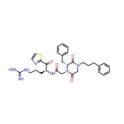 N=C(N)NCCC[C@H](NC(=O)CN1C(=O)CN(CCCc2ccccc2)C(=O)[C@H]1Cc1ccccc1)C(=O)c1nccs1 ZINC000026499882