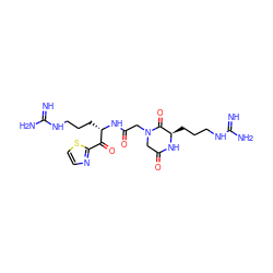 N=C(N)NCCC[C@H](NC(=O)CN1CC(=O)N[C@H](CCCNC(=N)N)C1=O)C(=O)c1nccs1 ZINC000013487895