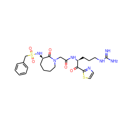 N=C(N)NCCC[C@H](NC(=O)CN1CCCC[C@@H](NS(=O)(=O)Cc2ccccc2)C1=O)C(=O)c1nccs1 ZINC000029125744