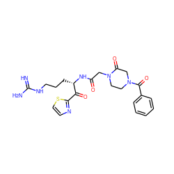 N=C(N)NCCC[C@H](NC(=O)CN1CCN(C(=O)c2ccccc2)CC1=O)C(=O)c1nccs1 ZINC000013487888