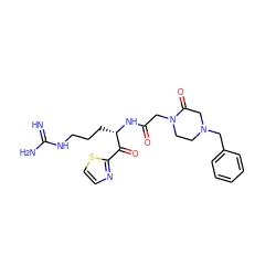 N=C(N)NCCC[C@H](NC(=O)CN1CCN(Cc2ccccc2)CC1=O)C(=O)c1nccs1 ZINC000013487887