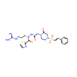 N=C(N)NCCC[C@H](NC(=O)CN1CCN(S(=O)(=O)/C=C/c2ccccc2)CC1=O)C(=O)c1nccs1 ZINC000004423871