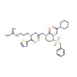 N=C(N)NCCC[C@H](NC(=O)CN1CCN(S(=O)(=O)Cc2ccccc2)[C@@H](CC(=O)N2CCCCC2)C1=O)C(=O)c1nccs1 ZINC000027858472