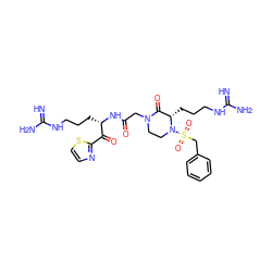 N=C(N)NCCC[C@H](NC(=O)CN1CCN(S(=O)(=O)Cc2ccccc2)[C@@H](CCCNC(=N)N)C1=O)C(=O)c1nccs1 ZINC000027849872